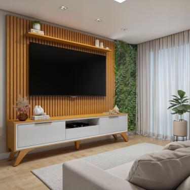 Imagem de Conjunto Rack áustria 220cm Com Painel Ripado Para Tv De Até 75 Polegadas Paris Naturalle Off White