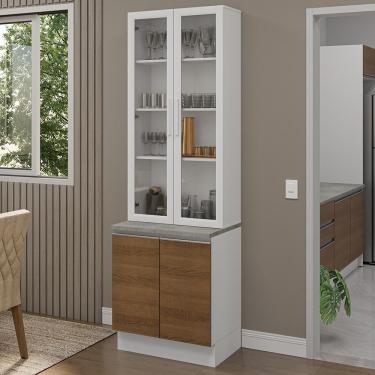 Imagem de Kit Balcão + Cristaleira 70cm Branco Rustic Glamy Madesa 01 Branco Rustic