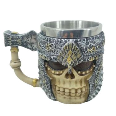 Imagem de Caneca Caveira Cz01l2 Gladiador Aço Inox 3d Medieval 400 Ml