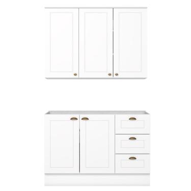 Imagem de Armario Aereo E Balcao Para Pia 120 Cm Americana Branco Henn