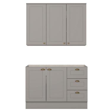 Imagem de Armario Aereo E Balcao Para Pia 120 Cm Americana Cinza Henn