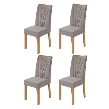 Imagem de Cadeira Para Mesa De Jantar Apogeu Kit 04 Peças Veludo Liso Capuccino Amêndoa Clean - Lopas