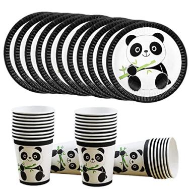 Imagem de RFAPTDM 40 Peças De Utensílios Para Festa Panda Preto E Branco, Conjunto Talheres Descartáveis Com Pratos Copos Decoração Chá Bebê Aniversário Infantil, Serve 20 Convidados