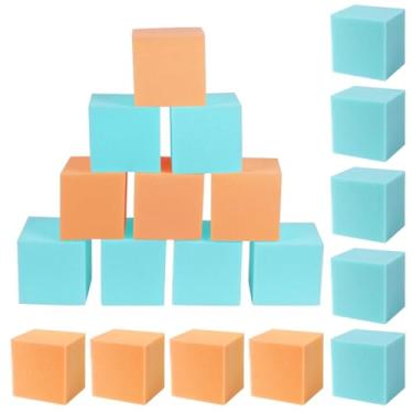 Imagem de FUBOTRAD Blocos de espuma Blocos de enchimento de espuma Cubos de espuma Blocos de esponja para parques de diversões Ginástica Freerunning e Parkour - 24 peças 12,7 cm x 12,7 cm x 12,7 cm (tangerina e azul claro)