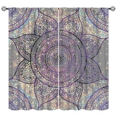 Imagem de Cortinas Bohemia, tratamentos de janela com estampa de mandala, arte pura, gradiente vintage, cortinas de isolamento térmico retrô para quarto, sala de estar, 107 cm L x 114 cm C