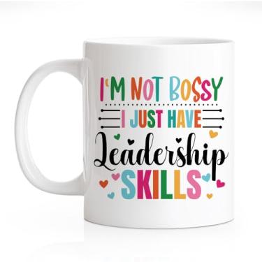 Imagem de RZHV Caneca novidade I'm Not Bossy I Just Have Leadership Skills 325 ml, caneca de café engraçada para mentor, presentes de agradecimento de liderança para supervisor manjedor, presentes de dia do