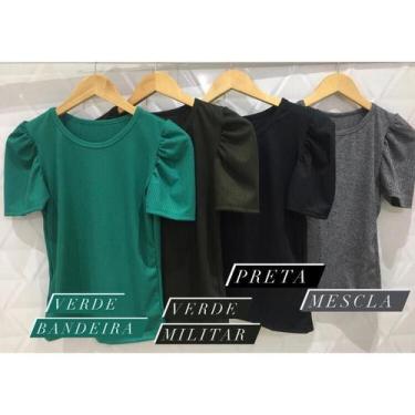 Imagem de Blusa feminina princesa bufante gola rasa manga curta malha canelada f