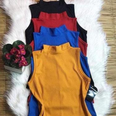 Imagem de Blusa feminina canelada gola alta manga cavada - Filó Modas, m, Rose