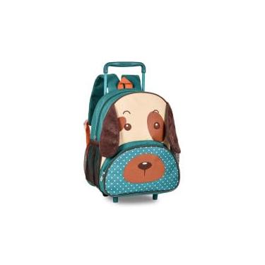 Imagem de Mochila Infantil com Rodinhas, Verde, Estampa Cachorro, 30x17x34cm, Detalhe em Pelúcia 3D