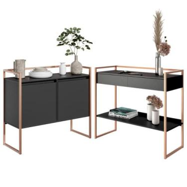 Imagem de Conjunto Buffet 2 Portas e Aparador Industrial Preto Cobre - CASA H