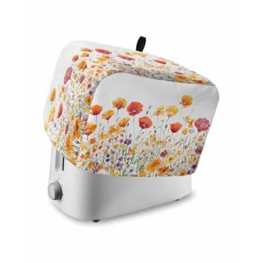 Imagem de Capa para torradeira para cozinha, 2 fatias, flor de papoula brilhante, aquarela, pintura a óleo, capa de máquina de fazer pão, torradeiras, capas para protetor de impressões digitais, lavável