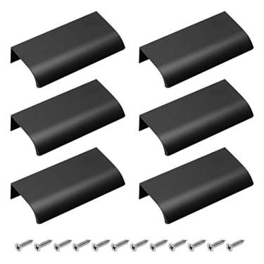 Imagem de BokWin Puxador de borda de dedo estilo moderno de 80 mm/80 mm, puxadores de gaveta de móveis de alumínio, alça oculta, puxadores de gaveta de cozinha com parafusos (preto)