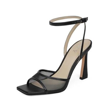 Imagem de QIY Salto Alto Feminino Preto, Tiras Finas, Malha, Quadrado, Bico Aberto, 3" Couro Sintético, Vestido De Verão, Sandálias Altas, Tamanho 6