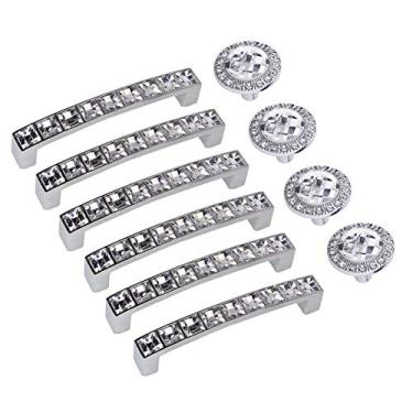 Imagem de abcGoodefg Conjunto de puxadores e puxadores de gaveta, puxador de armário de cristal transparente decorado 3,8" (96 mm) Centros de furos pacote com 6 e puxadores de diamante de vidro cristal 1,2" (30