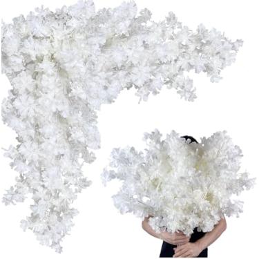 Imagem de 50 peças a granel de cerejeira branca artificial, ramos de flor inteira, 89 cm para vaso alto, decoração de casa, flores de seda falsas para mesa, centro de mesa, festa de jardim, ambientes internos e