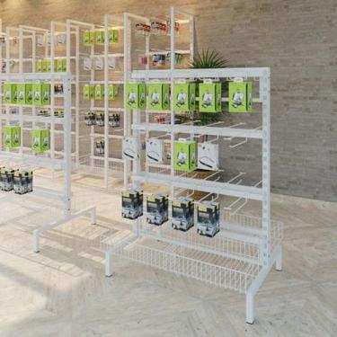 Imagem de Conjunto Expositor Para Loja De Roupa Cremalheira 30 Ganchos 4 Cestos 