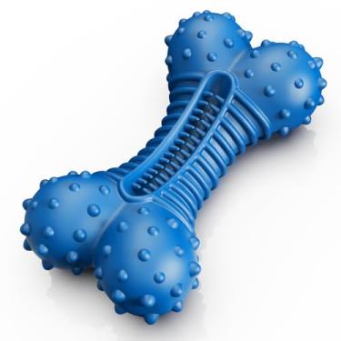 Imagem de Doudele Brinquedos Para Cães Grandes Mastigadores Agressivos Raça Melhores Ossos Para Cães Médios, Borracha Natural Azul Curvado