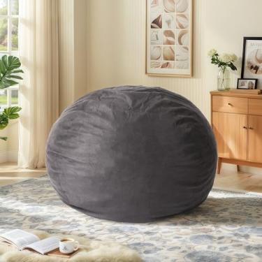 Imagem de CangLong Cadeira de pufe extragrande para adultos - espreguiçadeira gigante de 1,5 m, capa removível protegida para jovens e zíper de bloqueio, sofá redondo de camurça sintética para sala de estar
