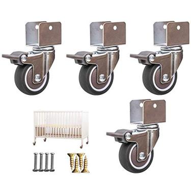 Imagem de Rodízios Giratórios Para Berços Com Suporte Tipo U Com Parafusos 2 Em 50mm Rodízio De Móveis De Borracha Com Freios Rolamentos De Esferas Mudos Capacidade 80kg Conjunto De 4, Inner Width 18mm