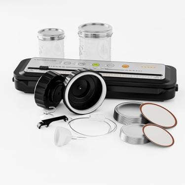 Imagem de MEGAWISE Selador de alimentos com kit premium com mangueira acessória para selador de boca larga e regular, modos de alimentos secos e úmidos, design compacto com 10 sacos de vácuo e 20 tampas de