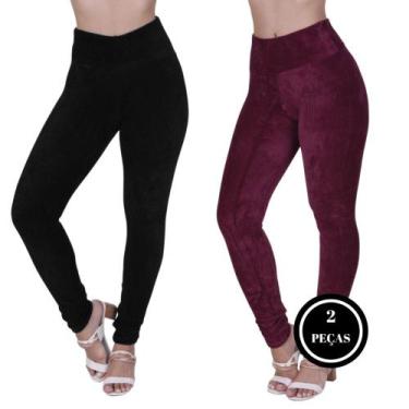 Imagem de Kit 2 Calça de Veludo Canelada Legging Cintura Alta Térmica -c6 KIT 2 