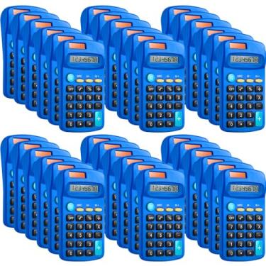 Imagem de 36 pacotes de mini calculadoras azuis de tamanho de bolso, calculadoras básicas para estudantes inclinados à mão, exibição de 8 dígitos, bateria solar, calculadora pequena de energia dupla para