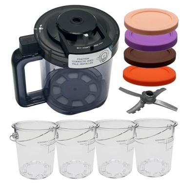 Imagem de Pá de substituição, tigela externa com tampa, 4 peças de cerveja com tampa, compatível com a máquina de sorvete Ninja Creami: NC500, NC501, NC501H, NC501HBL e NC501HGN Series