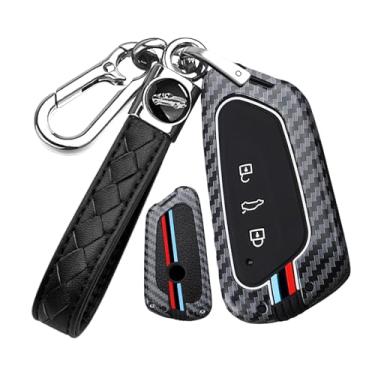 Imagem de HIBEYO Capa de chaveiro adequada para VW Volkswagen ID3 ID4 MK8 Golf 8 GTI Skoda Octavia Acessórios Metal e Silicone Brilha no Escuro Chaveiro - B (linhas vermelhas e azuis)