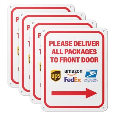 Imagem de 101SIGNCITY - 20,3 x 25,4 cm, pacote com 4, placa de entrega de embalagem de alumínio - Por favor, entregue todos os pacotes na placa da porta da frente com película protetora para uso ao ar livre