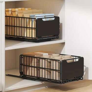 Imagem de Organizador de armário fixo com nano filme adesivo, 1 pacote com cesta de armário de malha deslizante com alça, prateleiras de despensa para uso pesado, armazenamento de gaveta para casa, cozinha