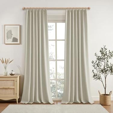 Imagem de KangBang Cortinas plissadas blecaute completo de 250 cm de comprimento, conjunto de 2 painéis de cortinas de linho plissadas para sala de estar e jantar com ganchos, isolamento térmico e redução de