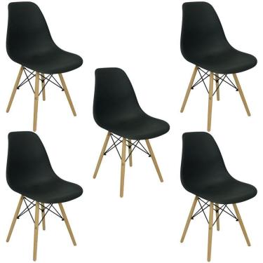 Imagem de Kit Com 5 Cadeiras Charles Eames Eiffel Pretas Base De Madeira, Design Moderno
