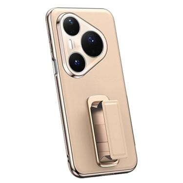 Imagem de HAOMRIYL Capa de couro para Huawei Pura 80 Ultra/80 Pro+/80 pro/80, capa galvanizada com alça de pulso Kickstand capa de proteção para câmera, dourada, 80 Ultra