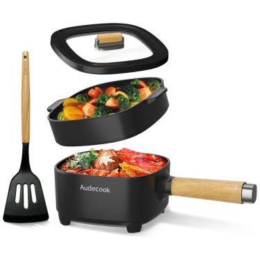 Imagem de Panela Elétrica Audecook Hot Pot 2L com Revestimento de Cerâmica Antiaderente de 20 cm, Cooker Portátil para Ramen, Bife, Arroz Frito,