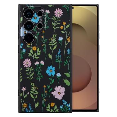 Imagem de RALEAVO Capa para Samsung Galaxy S24 Ultra, linda capa floral com estampa de flores cosmos, capa de telefone de silicone líquido para meninas e mulheres, capa protetora de borracha macia para S24