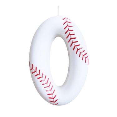 Imagem de Velas com números de aniversário de beisebol, para bolo, branco, número 0, topo de bolo de beisebol para decorações de festa de aniversário