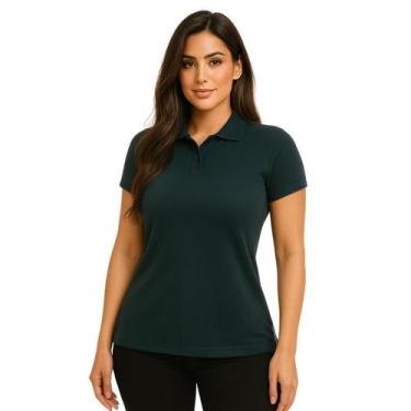 Imagem de Camiseta Gola Polo Malha Piquet Baby Look Esmeralda - Fardas Uniformes