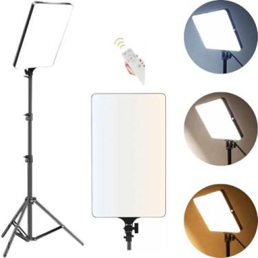 Imagem de Iluminador Placa Ring Light Profissional Grande 19 Polegadas Com Tripé 2m, Luz Frio, Neutro e Quente, Com Controle Remoto