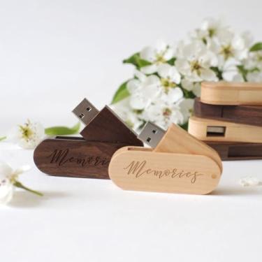 Imagem de Pen drive USB personalizado, pacote com 50 unidades de pen drive giratório de madeira personalizado USB 2.0, ideal para eventos de negócios, presentes corporativos, brindes promocionais (128 MB, sem
