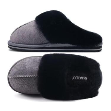 Imagem de KuaiLu Pantufas femininas fofas de espuma de memória dupla para mulheres com suporte de arco confortável e sola rígida antiderrapante para uso interno e externo, Preto, 6