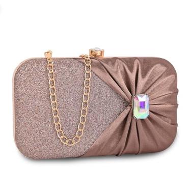 Imagem de ADISA Bolsa de festa formal cravejada com corrente dourada para mulheres e meninas, Cobre, M