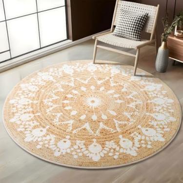 Imagem de Asrug Tapete redondo de 1,2 m, para sala de jantar, 1,2 m, antiderrapante, lavável à máquina, tapetes circulares para sala de estar, cozinha, quarto, berçário, entrada, sala de jogos, casa de fazenda