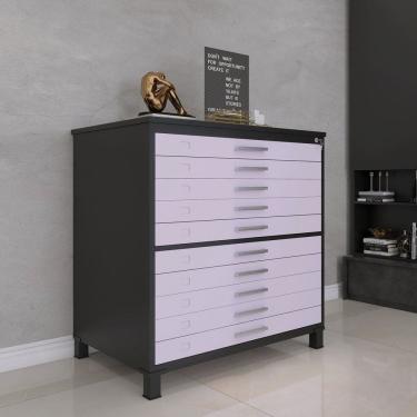 Imagem de Mapoteca 10 Gavetas 120,4cm X 122,3cm Aço Preto/Lilás