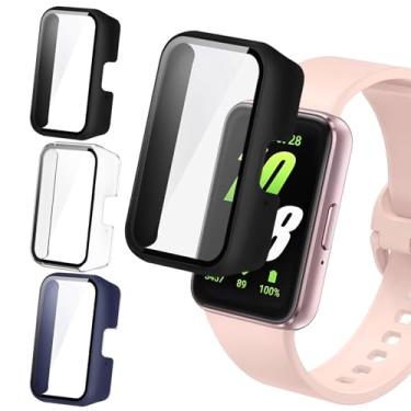 Imagem de IEOVIEE Protetor de tela para Samsung Galaxy Fit 3, pacote com 3, capa completa de vidro temperado de policarbonato rígido com película sensível ao toque (preto + transparente + azul marinho)