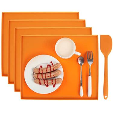 Imagem de 4 peças de folhas de desidratador de silicone com borda, tapetes desidratadores antiaderentes, bandejas reutilizáveis de desidratador de alimentos com raspador de silicone, lavável na lava-louças