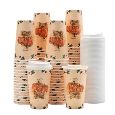 Imagem de Tamone PACOTE COM 100 Xícaras de Café Descartáveis de 473 ml com Tampas, Copos de Café To Go com Tampas à Prova de Vazamento, Copos de Papel de Abóbora para Café Frio/Quente Bebida Chocolate Cacau