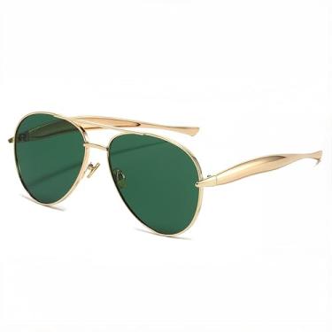 Imagem de LASPOR Óculos de sol aviador grandes modernos para mulheres e homens, óculos de sol de aviadores dos anos 70, Armação dourada/lente verde