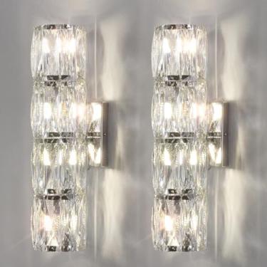 Imagem de LOSNEOLAZ Conjunto de duas arandelas de parede de cristal, arandelas modernas para decoração de parede, conjunto de 2 arandelas cromadas para quarto, candeeiro de parede de cabeceira para corredor