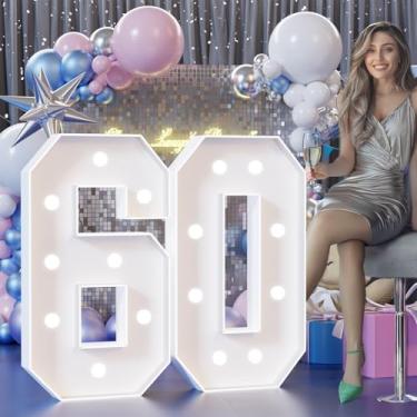 Imagem de JoyMuse Letreiro Com Números Coloridos De 90 Cm, 60 Luzes Para Decoração Aniversário Anos, Placa Controle Remoto 18 Cores, Festa Grande