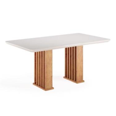 Imagem de Mesa Sala De Jantar Tampo Com Vidro Mond 1,60m Madeirado/off White Vie